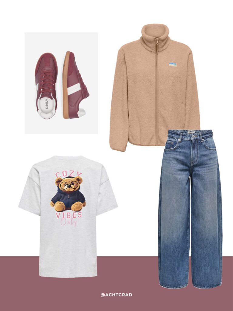 achtgrad. Dinklage ONLY JDY ONLY shoes Barrel Jeans Teddy-Shirt Teddyfleecejacke burgunder