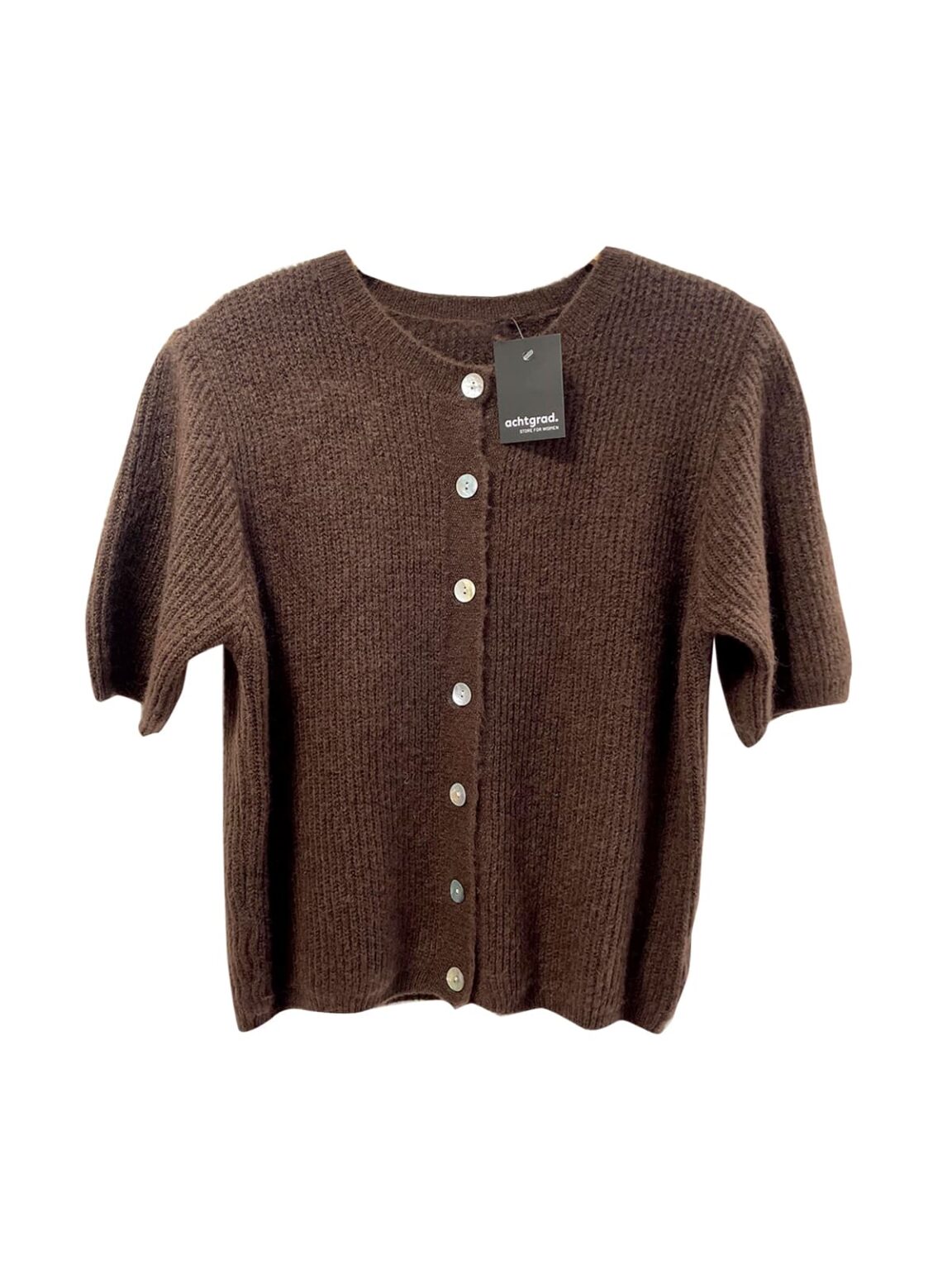 achtgrad. Dinklage Strickjacke kurzarm gerippt Rundhals Knöpfe Braun