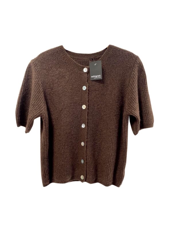 achtgrad. Dinklage Strickjacke kurzarm gerippt Rundhals Knöpfe Braun