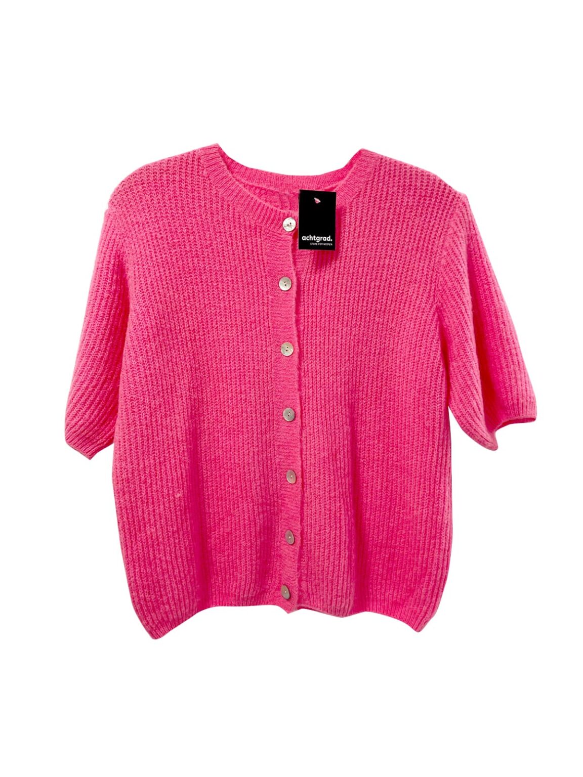 achtgrad. Dinklage Strickjacke kurzarm gerippt Rundhals Knöpfe pink hellpink