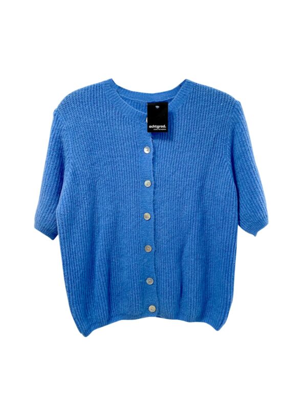 achtgrad. Dinklage Strickjacke kurzarm gerippt Rundhals Knöpfe jeansblau