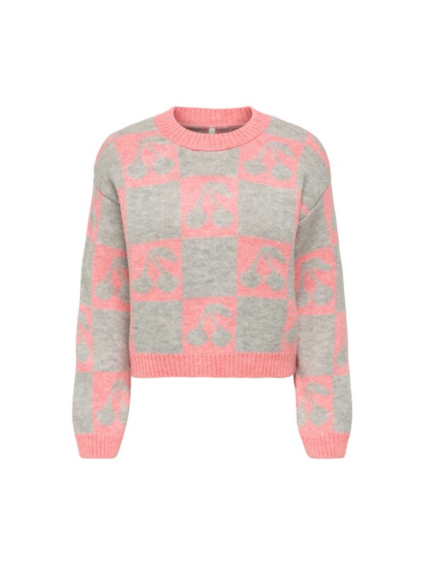 achtgrad. Dinklage ONLHAPPIE Pullover Strawberry Ice Light Gray/Melange/Cherry