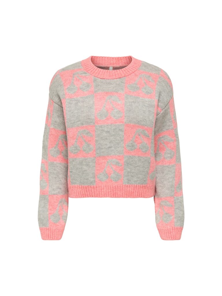 achtgrad. Dinklage ONLHAPPIE Pullover Strawberry Ice Light Gray/Melange/Cherry
