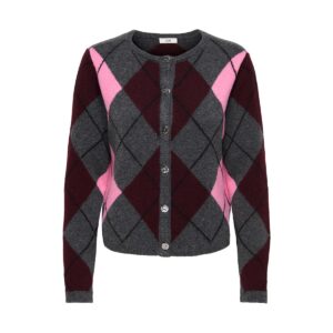 achtgrad. Dinklage JDYRUE Strickjacke Cardigan Karo dark grey melange