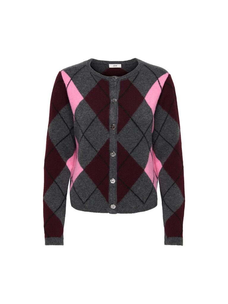 achtgrad. Dinklage JDYRUE Strickjacke Cardigan Karo dark grey melange