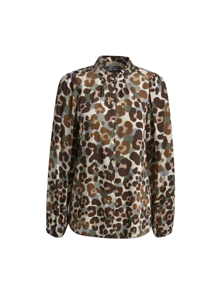 achtgrad. Dinklage Smith & Soul Ruffle Neck Bluse choco print
